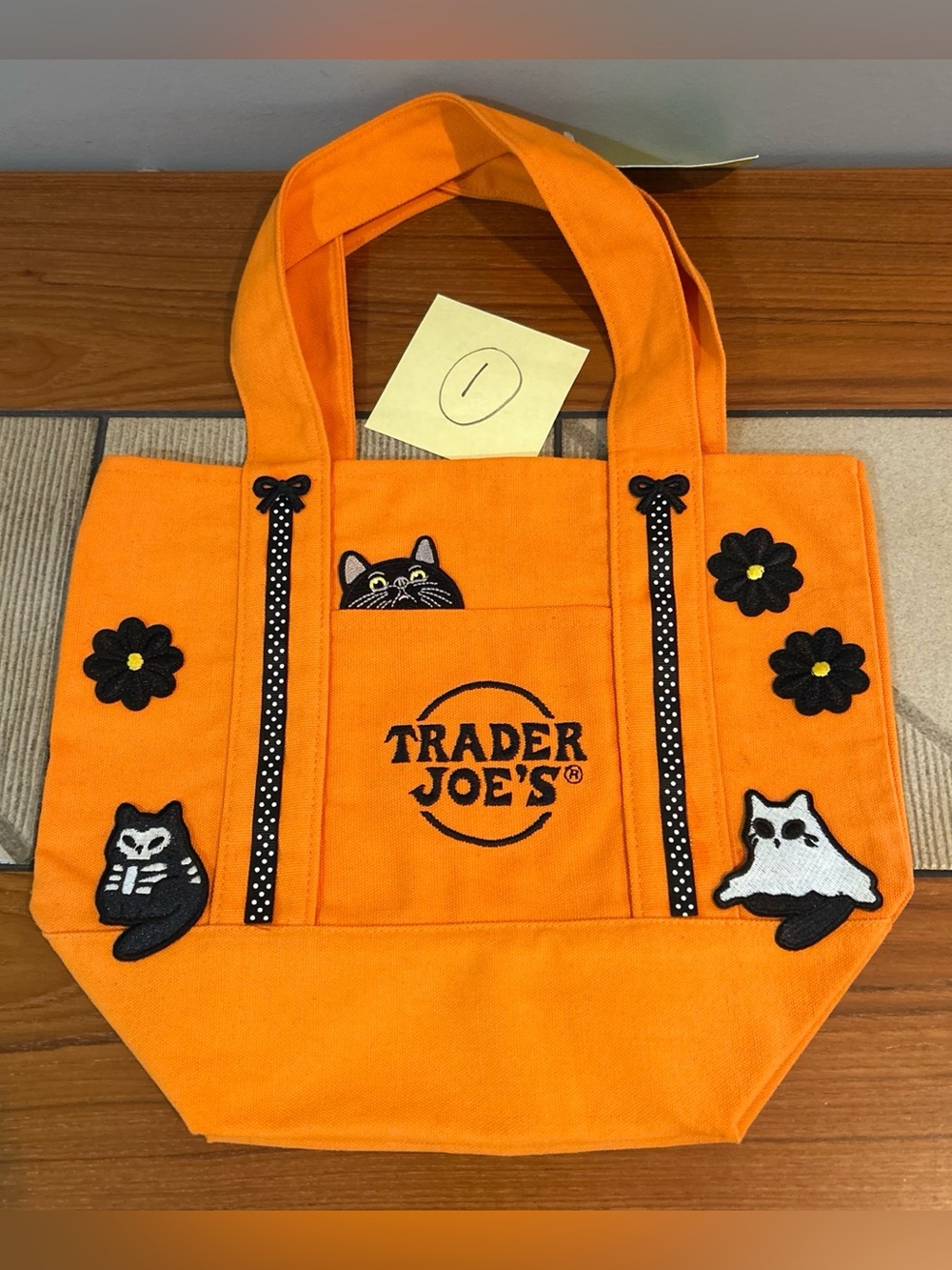 Upcycled Trader Joe's Orange Halloween Canvas Tote Bag